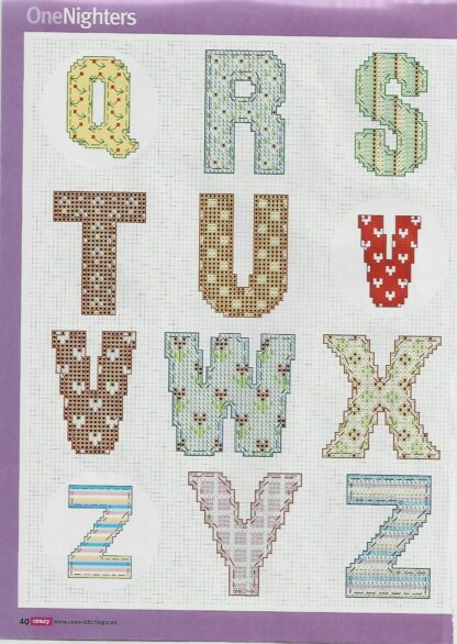 Patchwork-style Alphabet Cross Stitch Chart Only