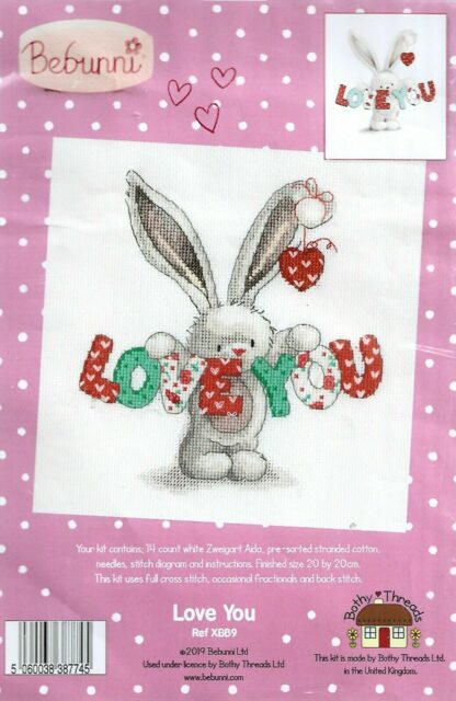 Bebunni Counted Cross Stitch Kit - Love You (bothy Threads)
