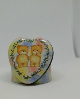 Cute Teddy Bears Love Heart Shaped Tin Trinket Box