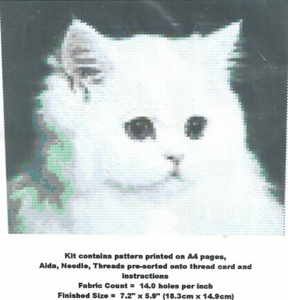 White Persian Cat Counted Cross Stitch Kit