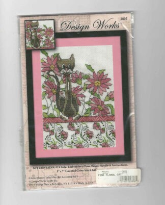 Design Works Counted Cross Stitch Kit Pink Floral Cat 2806