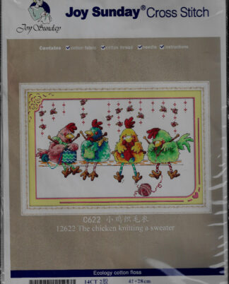 The Chicken Knitting A Sweater Cross Stitch Kit - Chart / Leftover Threads Only