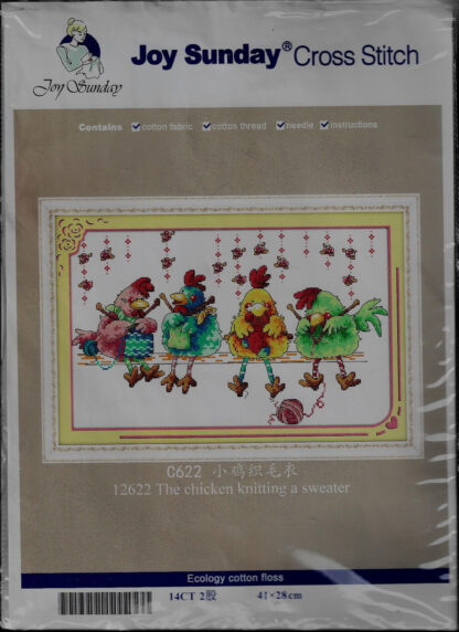 The Chicken Knitting A Sweater Cross Stitch Kit - Chart / Leftover Threads Only